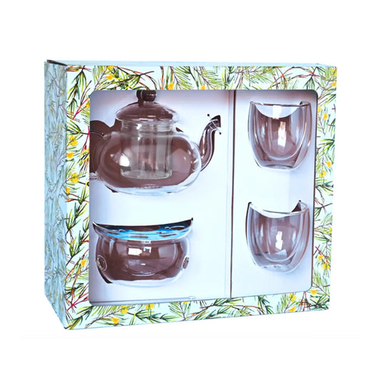 CARMIEN GIFT SET WITH TEAPOT & STRAINER, BURNER AND 2 DOUBLE WALL CUPS